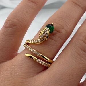 New!!! Serpent Serpentine Gold Snake Ring - Green Adjustable